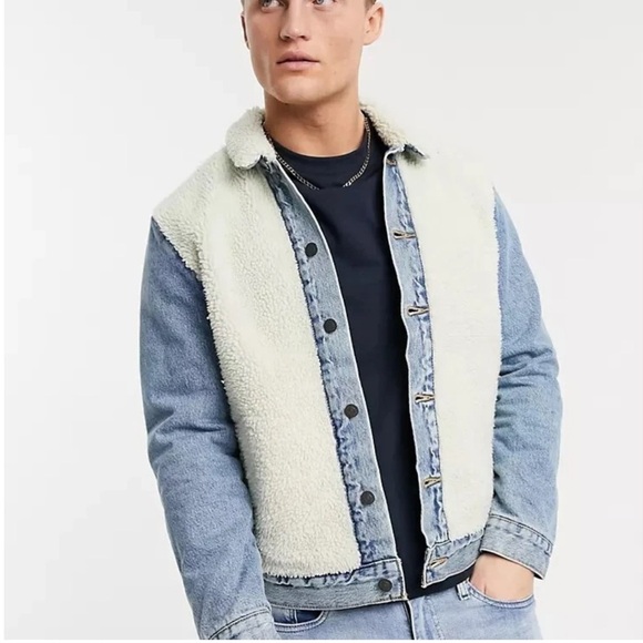 Levi’s Premium Sherpa Panel Trucker Denim Jacket Medium Blue Wash Size M - Picture 3 of 11